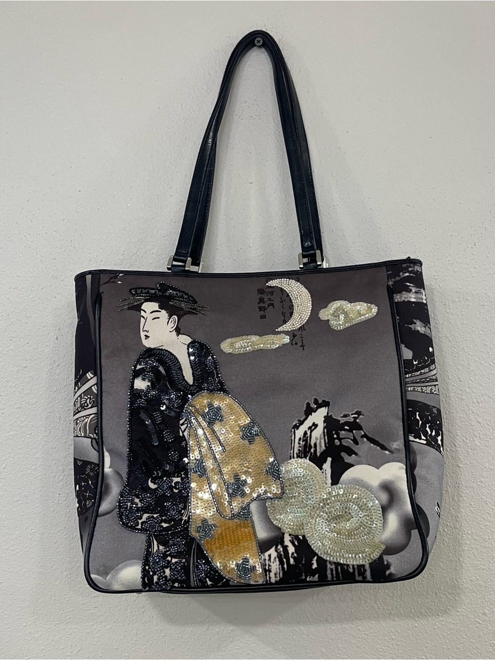 Isabella Fiore Gray and Gold Sequin Shoulder Tote